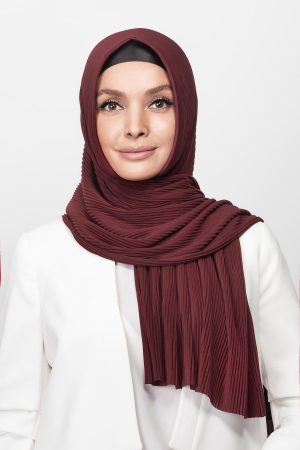 Pliseli Bordo Renkli Hazır Şal