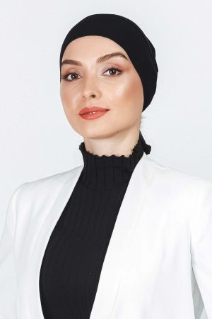 Siyah Likralı Dikişsiz Penye Bone