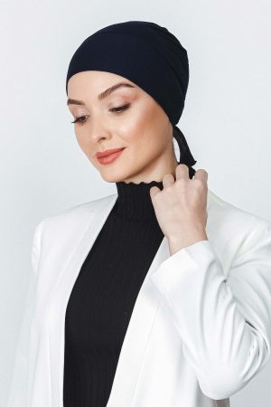 Lacivert Likralı Dikişsiz Penye Bone